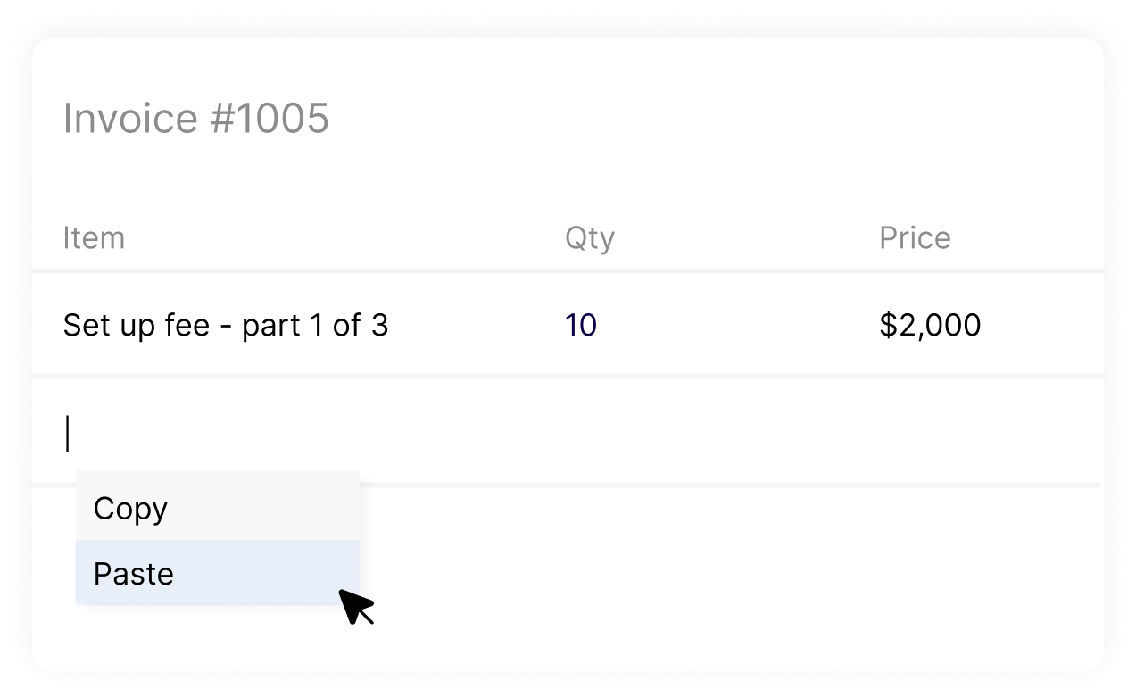 Copy and pasting invoice data