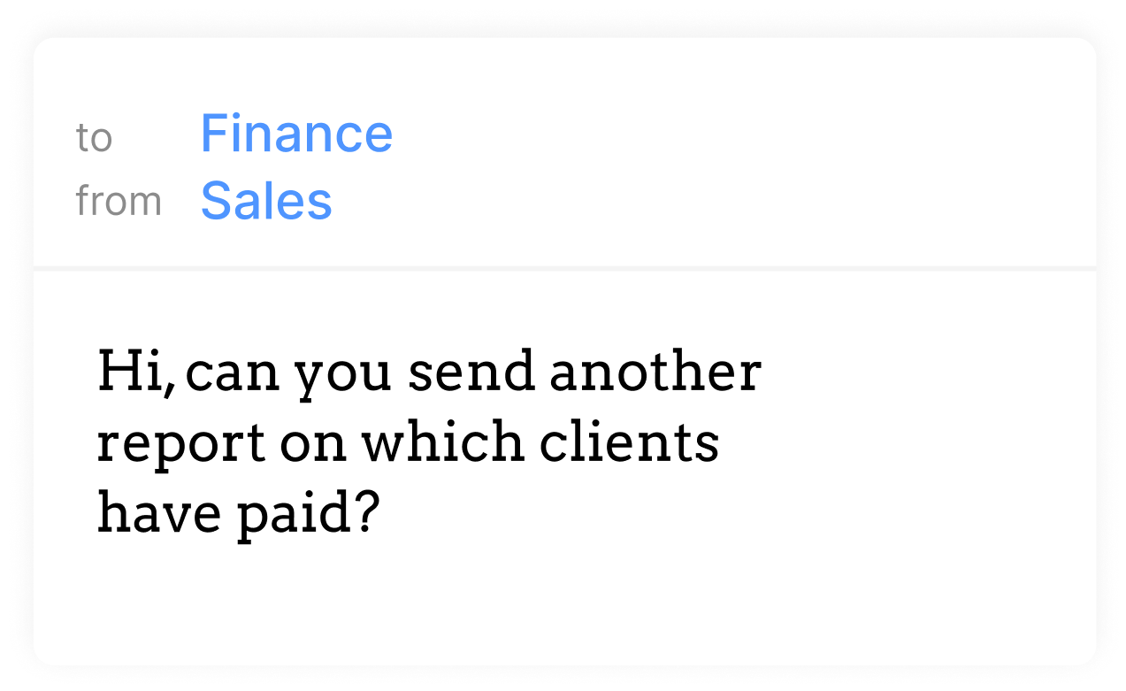 Email from Sales to Finance