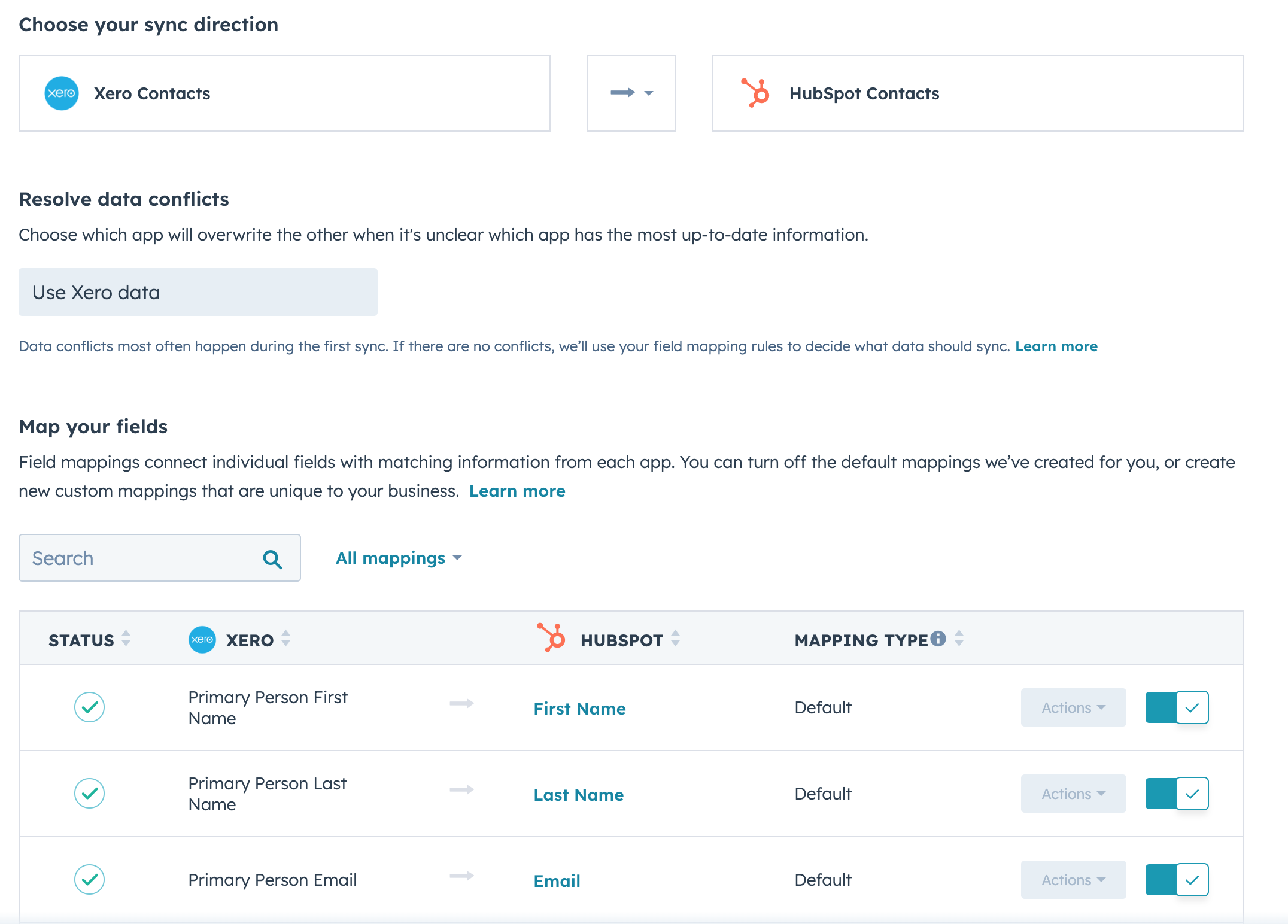 Syncing contacts between HubSpot and Xero