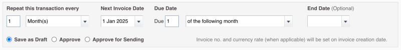 Xero repeating invoice options