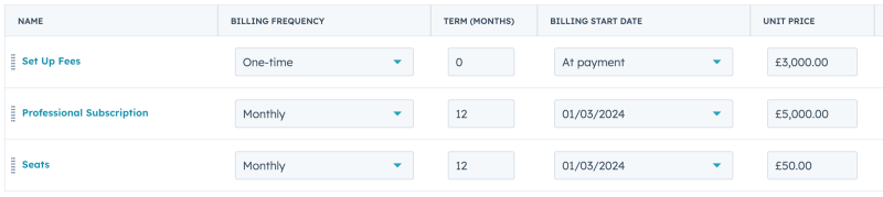 Repeating line items in HubSpot