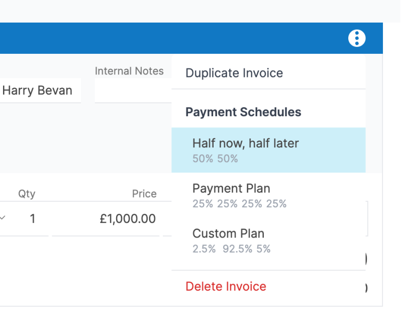 Payment Schedule inside Invoice Stack