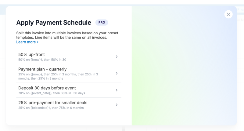 Apply Payment Schedule screenshot