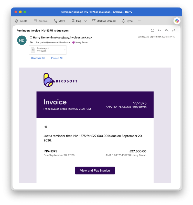 Invoice Reminder screenshot